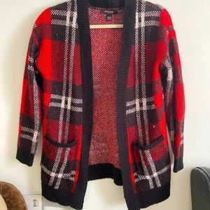 Plaid knit cardigan